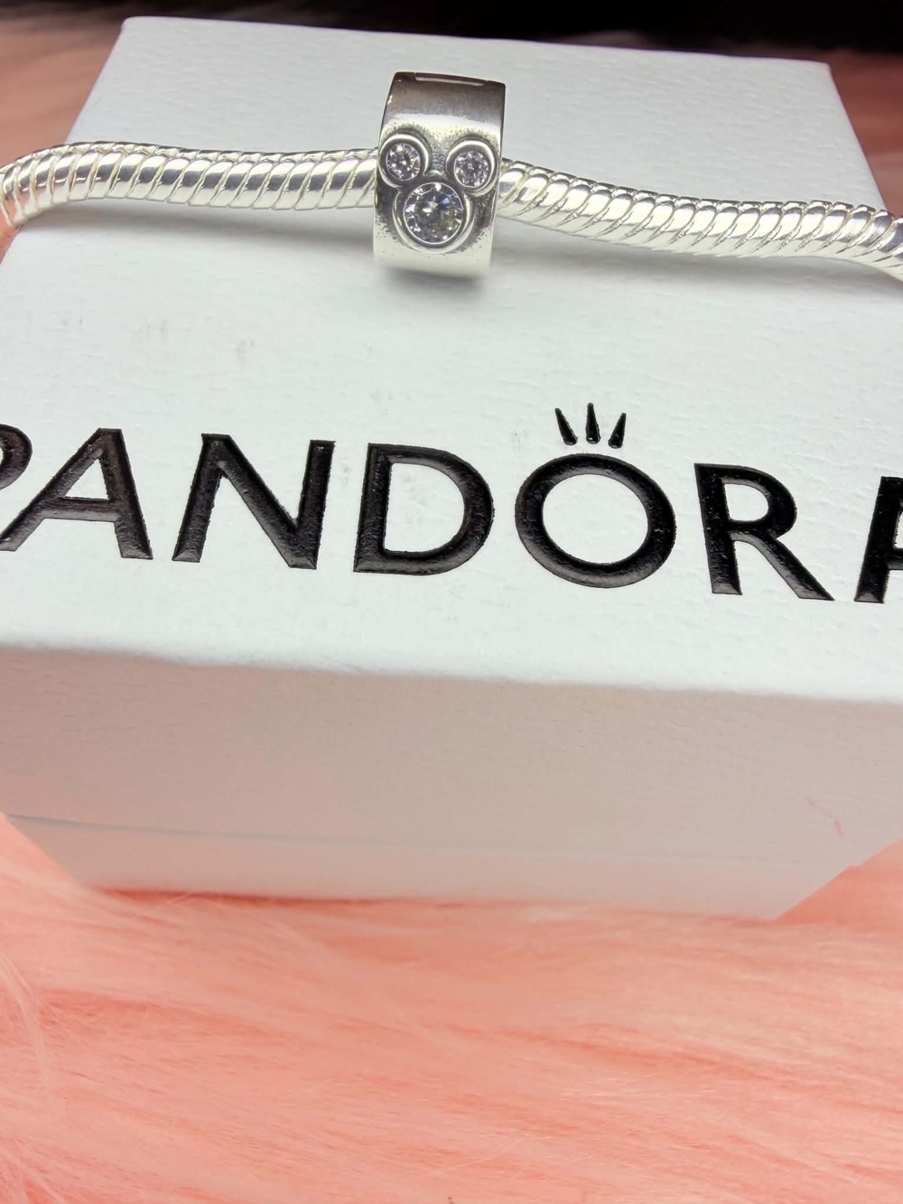 Pandora Silver Charm with Clear CZ Mickey Paw
